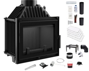 Zestaw 3: Wkład kominkowy powietrzny żeliwny z szybrem Maja 8 DECO + dolot, wylot fi 200,  moc 8kw + akcesoria