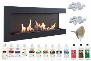 biokominek narożny DELTA prawa 1200x280 czarny z certyfikatem TÜV + zestaw biopaliw