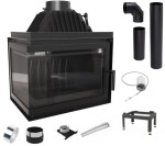 Zestaw 1: Wkład kominkowy powietrzny żeliwny z szybrem Simple Z/S lewy BS + dolot fi 100, wylot fi 200 , moc 15 kw + akcesoria