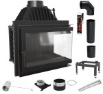 Zestaw 2: Wkład kominkowy powietrzny żeliwny z szybrem Simple Z/S prawy BS + dolot fi 100, wylot fi 200 , moc 15kw + akcesoria