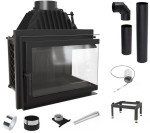 Zestaw 1: Wkład kominkowy powietrzny żeliwny z szybrem Simple Z/S prawy BS + dolot fi 100, wylot fi 200 , moc 15kw + akcesoria 