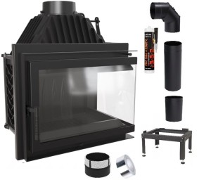 Zestaw 1: Wkład kominkowy powietrzny żeliwny z szybrem Simple Z/S prawy BS, wylot fi 200, moc 15kw + akcesoria