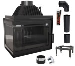 Zestaw 1: Wkład kominkowy powietrzny żeliwny z szybrem Simple Z/S lewy BS, wylot fi 200 , moc 15 kw + akcesoria