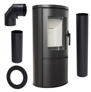 Zestaw 2: Piec wolnostojący stalowo-żeliwny Koza AB z wylotem spalin fi 150 z termotec + dolot, moc 8kW + akcesoria