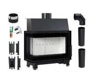 Zestaw 1: Wkład kominkowy powietrzny stalowy Simple S lewy BS + dolot, termotec, pojedyncza szyba typu glass, wylot fi 150, moc 6 kw  + akcesoria