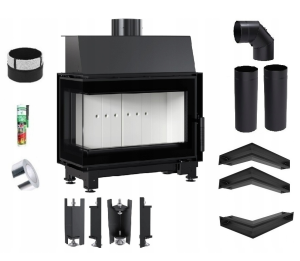 Zestaw 2: Wkład kominkowy powietrzny stalowy Simple S lewy BS + dolot, termotec, pojedyncza szyba typu glass, wylot fi 150, moc 6 kw  + akcesoria 