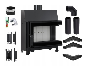 Zestaw 2: Wkład kominkowy powietrzny stalowy Simple S prawy BS + dolot, termotec, pojedyncza szyba typu glass, wylot fi 150, moc 6 kw + akcesoria