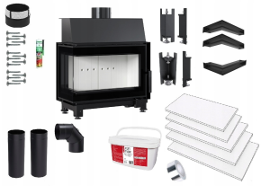 Zestaw 3: Wkład kominkowy powietrzny stalowy Simple S lewy BS + dolot, termotec, pojedyncza szyba typu glass, wylot fi 150, moc 6 kw  + akcesoria 