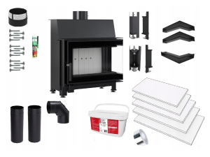 Zestaw 3: Wkład kominkowy powietrzny stalowy Simple S prawy BS + dolot, termotec, pojedyncza szyba typu glass, wylot fi 150, moc 6 kw + akcesoria 