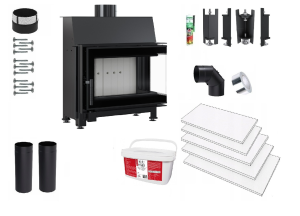 Zestaw 4: Wkład kominkowy powietrzny stalowy Simple S prawy BS + dolot, termotec, pojedyncza szyba typu glass, wylot fi 150, moc 6 kw + akcesoria 