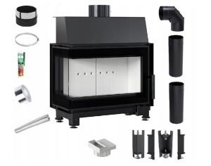 Zestaw 1: Wkład kominkowy powietrzny stalowy Simple S lewy BS + dolot z przejściem na rurę fi 125, termotec, pojedyncza szyba typu glass, wylot fi 150, moc 6 kw + akcesoria