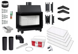 Zestaw 3: Wkład kominkowy powietrzny stalowy Simple S lewy BS + dolot z przejściem na rurę fi 125, termotec, pojedyncza szyba typu glass, wylot fi 150, moc 6 kw + akcesoria 
