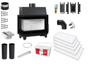 Zestaw 4: Wkład kominkowy powietrzny stalowy Simple S lewy BS + dolot z przejściem na rurę fi 125, termotec, pojedyncza szyba typu glass, wylot fi 150, moc 6 kw + akcesoria 