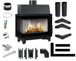 Zestaw 6: Wkład kominkowy powietrzny stalowy Simple S lewy BS + dolot, termotec, pojedyncza szyba typu glass, wylot fi 150, moc 6 kw  + akcesoria 