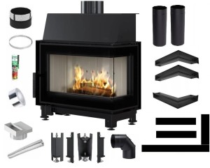 Zestaw 6: Wkład kominkowy powietrzny stalowy Simple S prawy BS + dolot, termotec, pojedyncza szyba typu glass, wylot fi 150, moc 6 kw + akcesoria  
