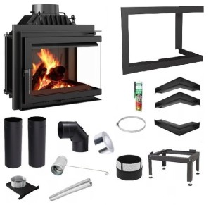 Zestaw 21: Wkład kominkowy powietrzny żeliwny z szybrem Simple M/S 8 prawy BS + dolot , moc 8kw, wylot fi 200 + akcesoria 