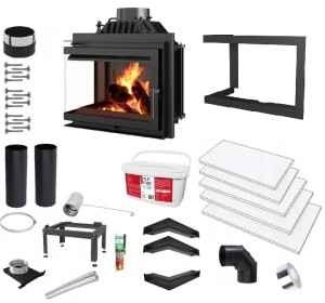Zestaw 20: Wkład kominkowy powietrzny żeliwny z szybrem Simple M/S 8 lewy BS, moc 8kw, wylot fi 200 + akcesoria 