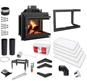 Zestaw 20: Wkład kominkowy powietrzny żeliwny z szybrem Simple M/S 8 prawy BS, wylot fi 200, moc 8 kw + akcesoria 