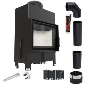 Zestaw 2: wkład kominkowy powietrzny stalowy Floki S z termotec + dolot, wylot fi 160, moc 8 kW  + akcesoria