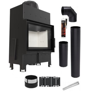 Zestaw 5: wkład kominkowy powietrzny stalowy Floki S z termotec + dolot, wylot fi 160, moc 8 kW  + akcesoria
