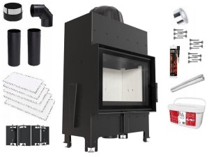 Zestaw 3: wkład kominkowy powietrzny stalowy Floki S z termotec + dolot, wylot fi 160, moc 8 kW  + akcesoria 