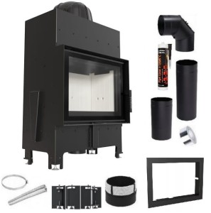 Zestaw 4: kład kominkowy powietrzny stalowy Floki S z termotec + dolot, wylot fi 160, moc 8 kW  + akcesoria