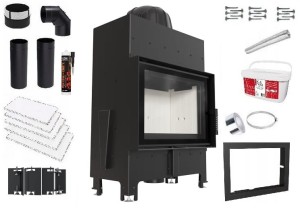 Zestaw 6: kład kominkowy powietrzny stalowy Floki S z termotec + dolot, wylot fi 160, moc 8 kW  + akcesoria