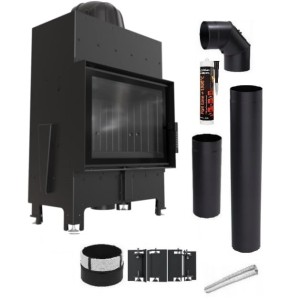 Zestaw 2: wkład kominkowy powietrzny stalowy Floki S z czarnym termotec + dolot, wylot fi 160, moc 8 kW  + akcesoria