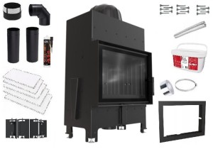Zestaw 6: wkład kominkowy powietrzny stalowy Floki S z czarnym termotec + dolot, wylot fi 160, moc 8 kW  + akcesoria 