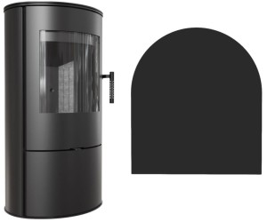 Zestaw 5: Piec wolnostojący Koza Rollo z czarnym TERMOTEC z wylotem spalin fi 150 + dolot, moc 7kW  + podstawa stalowa 5 PÓŁOKRĄGŁA 80x90cm 