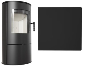 Zestaw 6: Piec wolnostojący Koza Rollo z termotec  z wylotem spalin fi 150 + dolot, moc 7kW + podstawa stalowa 9 KWADRAT 80x80cm