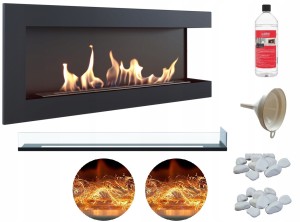 biokominek narożny DELTA prawa 1200 czarny z szybą z certyfikatem TÜV + efekt żarzenia