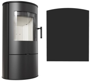 Zestaw 7: Piec wolnostojący Koza Rollo z termotec  z wylotem spalin fi 150 + dolot, moc 7kW + podstawa stalowa 8 ZAOKRĄGLONA 80x100cm