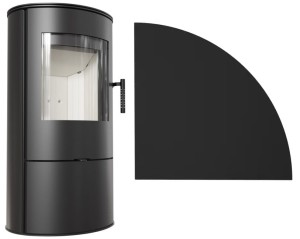 Zestaw 8: Piec wolnostojący Koza Rollo z termotec  z wylotem spalin fi 150 + dolot, moc 7kW + podstawa stalowa 4 ŁUK 100x100cm