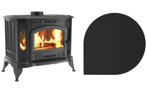 Zestaw 10: Piec wolnostojący Koza K9 z wylotem spalin fi 150, moc 10kW + podstawa stalowa wzór 1 łza 100x100 cm czarna 