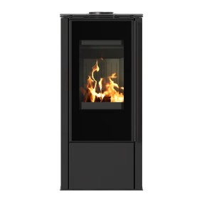 Piec wolnostojący Hati z czarnym wyłożeniem wylotem spalin fi 150 + dolot, moc 5,5kW, wylot fi 150 