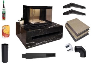 Kominek zestaw: wkład kominkowy EKO lewy/prawy BS  gilotyna 9 kw z obudową Boss + akcesoria montażowe