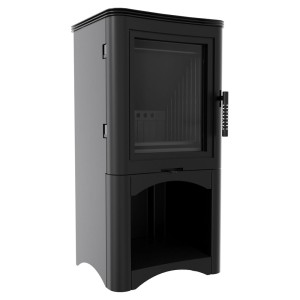 Piec wolnostojący stalowy KOZA K5 Z WNĘKĄ NA DREWNO z wylotem spalin fi 150 z czarnym termotec, moc 7kW