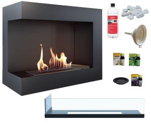 biokominek narożny DELTA  lewa 600 czarny z szybą z certyfikatem TÜV + aromaterapia 3 olejki