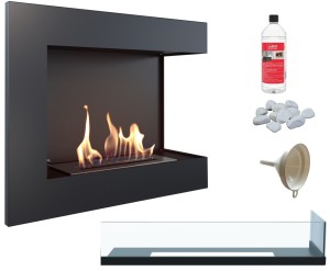 biokominek narożny DELTA  prawa 600 czarny z szybą z certyfikatem TÜV