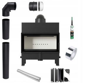 Zestaw 3: wkład kominkowy powietrzny stalowy Floki L z termotec + dolot, wylot fi 200, moc 12kW + akcesoria