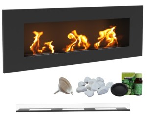 biokominek DELTA 3 czarny 1200x400 z 3 biowkładkami z certyfikatem TÜV z szybą + akcesoria