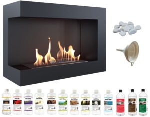 biokominek narożny DELTA  lewa 700x280 czarny z certyfikatem TÜV + zestaw  biopaliw