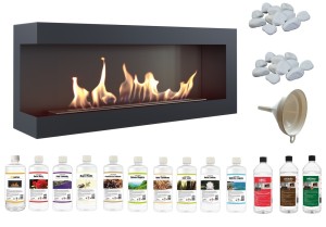 biokominek narożny DELTA  lewa 1200x280 czarny z certyfikatem TÜV + zestaw biopaliw