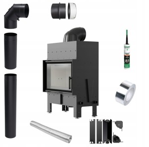 Zestaw 3: wkład kominkowy powietrzny stalowy Floki M z termotec + dolot, wylot fi 200, moc 10kW + akcesoria