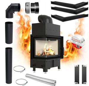 Zestaw 2: wkład kominkowy powietrzny stalowy Floki S lewy BS z termotec + dolot, wylot fi 160,moc 8 kW + akcesoria