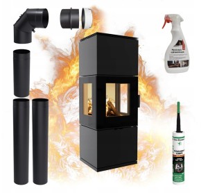 Zestaw 3: Piec wolnostojący Koza INGA z termotec z wylotem spalin fi 150 + dolot, moc 8kW  + akcesoria