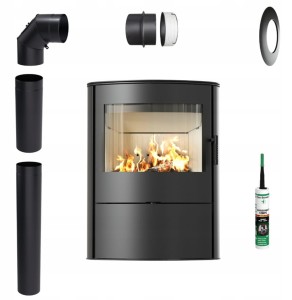 Zestaw 2: Piec wolnostojący Koza Rollo 2 z termotec z wylotem spalin fi 150 + dolot, moc 8kW  + akcesoria montażowe