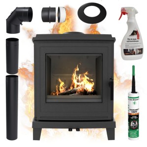 Zestaw 3: Piec wolnostojący Koza K11 z wylotem spalin fi 150, DOLOT, moc 6kW  + akcesoria
