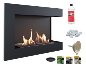 biokominek narożny DELTA  prawa 700x280 czarny z certyfikatem TÜV  + aromaterapia 3 olejki
